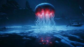 hd wallpaper neon glowing azure jellyfish frozen photo