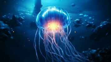 hd wallpaper neon glowing azure jellyfish frozen photo