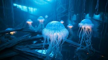 hd wallpaper neon glowing azure jellyfish frozen photo