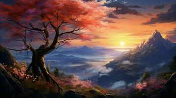 landscape during sunset nightcore high quality photo