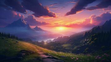 landscape during sunset nightcore high quality photo