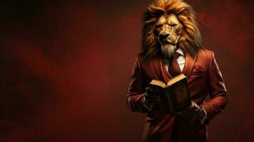 lion with a human body physique wearing suit photo