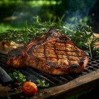 product shots of A robust T-bone steak seasoned t photo