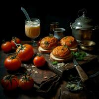 product shots of Condiments Slices of tomatoes Ta photo