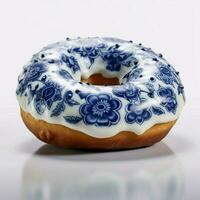 product shots of blue delft floral print donut ic photo
