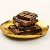product shots of chocolate bars on a golden plate photo