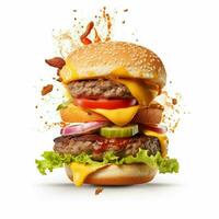 product shots of ealistic Burger with flying sepa photo