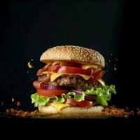 producto disparos de Fresco capas de hamburguesa emparedado foto