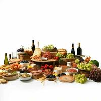 table with a lots of good food with white background photo