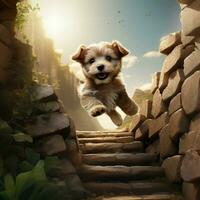 A brave puppy fearlessly exploring new sights photo