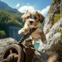 A brave puppy fearlessly exploring new sights photo