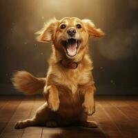 un alegre perro meneando sus cola incontrolablemente foto