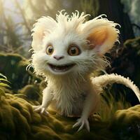 A creature with a curly fluffy tail and a joyful energetic photo