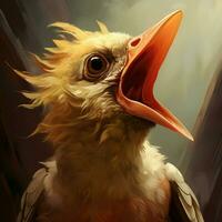 A creature with a petite pointy beak and a friendly photo