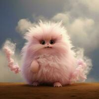 A creature with fluffy cotton candy-like fur and an photo