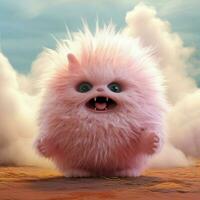 A creature with fluffy cotton candy-like fur and an photo