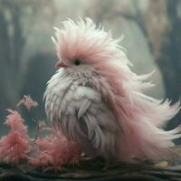 A creature with fluffy pastel-colored feathers and a sooth photo