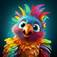 A creature with fluffy vibrant feathers and a cheerful twe photo