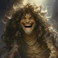 A creature with long curly hair and a smiling face photo