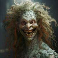 A creature with long curly hair and a smiling face photo