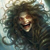 A creature with long curly hair and a smiling face photo