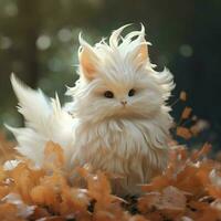 A creature with soft feathery fur and a gentle cuddly photo