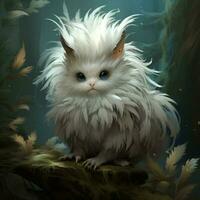 A creature with soft feathery fur and a gentle cuddly photo