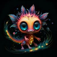 A creature with sparkling gem-like eyes and a whimsical photo