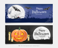 Happy Halloween Banners Set With 3D Rendering Halloween Elements psd