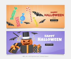 Happy Halloween Banners Set With 3D Rendering Halloween Elements psd