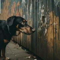 un curioso perro investigando un misterioso oler foto