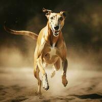 A graceful greyhound sprinting at full speed photo