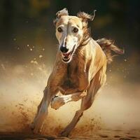 A graceful greyhound sprinting at full speed photo