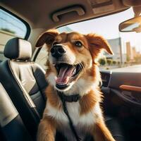 A happy-go-lucky dog enjoying a car ride photo