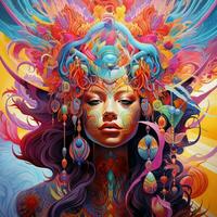 A psychedelic fusion of cultures and artistic styles from photo