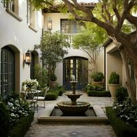 A serene courtyard with a trickling water fountain photo