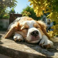un soñoliento perro tomando el sol en el Dom foto