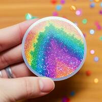 A sparkly holographic sticker with shimmering rainbow photo