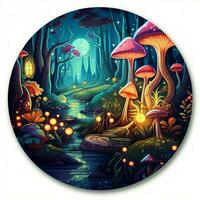 A sticker depicting a magical enchanted forest with glowin photo