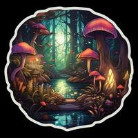 A sticker depicting a magical enchanted forest with glowin photo