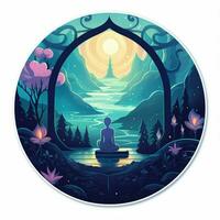 A sticker depicting a serene meditation scene with calming photo