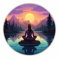 A sticker depicting a serene meditation scene with calming photo
