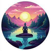 A sticker depicting a serene meditation scene with calming photo