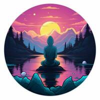 A sticker depicting a serene meditation scene with calming photo