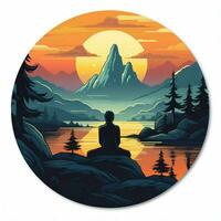 A sticker depicting a serene meditation scene with calming photo