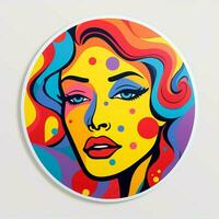 A sticker featuring a pop art-inspired design with vibrant photo