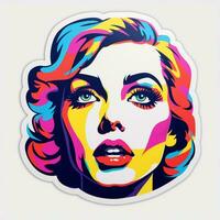 A sticker featuring a pop art-inspired design with vibrant photo