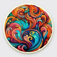 A sticker featuring a vibrant abstract design with photo