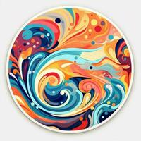 A sticker featuring a vibrant abstract design with photo