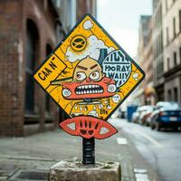 A sticker inspired by street signs with quirky or humorous photo